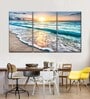 Blue Beige Beach Pattern Frameless Picture Waterproof Wall Art Panels ( Set Of 3)