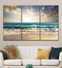 Blue Beige Ocean Beach Sunset Printed Framed Wall Art Panels ( Set Of 3)