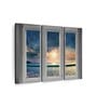 Blue Grey Window To Beach Scene Printed Wall Art Panels ( Set Of 3)