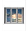Blue Grey Window To Beach Scene Printed Wall Art Panels ( Set Of 3)