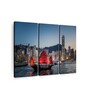 Blue Red Tour Boat In Hong Kong Panels Canvas Wall Art Panels ( Set Of 3)