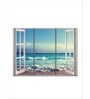 Blue White Beautiful Beach Vinyl Mural 3D Window Printed Wall Art Panels ( Set Of 3)