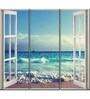 Blue White Beautiful Beach Vinyl Mural 3D Window Printed Wall Art Panels ( Set Of 3)