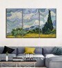 Blue Yellow Wheat Field With Cypresses Framed Wall Art Panels ( Set Of 3)