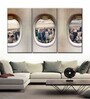 Brown White Airplane Windows Printed Framed Wall Art Panels ( Set Of 3)