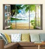 Green & Blue Window To Lush Beach Printed Framed Wall Art Panels ( Set Of 3)