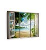 Green & Blue Window To Lush Beach Printed Framed Wall Art Panels ( Set Of 3)