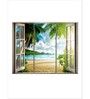 Green & Blue Window To Lush Beach Printed Framed Wall Art Panels ( Set Of 3)