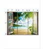 Green & Blue Window To Lush Beach Printed Framed Wall Art Panels ( Set Of 3)
