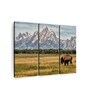 Green Beige Bull Bison In Grand Teton Printed Framed Wall Art Panels ( Set Of 3)