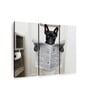 Grey Black Funny Bathroom French Bulldog Printed Framed Wall Art Panels ( Set Of 3)