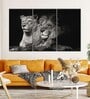 Grey Black Lion And Lioness Mates Printed Framed Wall Art Panels ( Set Of 3)