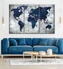 Grey Blue World Map Framed Wall Art Panels ( Set Of 3)