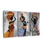 Grey Yellow Ethnic African Woman Printed Wall Art Panels ( Set Of 3)