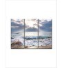 White Blue Ocean At Sunrise Printed Framed Wall Art Panels ( Set Of 3)