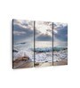 White Blue Ocean At Sunrise Printed Framed Wall Art Panels ( Set Of 3)