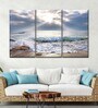 White Blue Ocean At Sunrise Printed Framed Wall Art Panels ( Set Of 3)