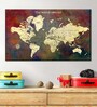 Beige Maroon World Map Printed Framed Wall Art