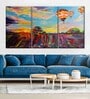 Blue Pink Balloon Skies Abstract Printed Framed Wall Painting ( Set Of 3)