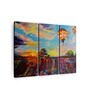 Blue Pink Balloon Skies Abstract Printed Framed Wall Painting ( Set Of 3)