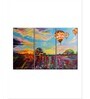 Blue Pink Balloon Skies Abstract Printed Framed Wall Painting ( Set Of 3)