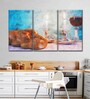 Brown Blue Challah And Wine Painting Wall Art Panels ( Set Of 3)