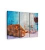 Brown Blue Challah And Wine Painting Wall Art Panels ( Set Of 3)