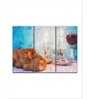 Brown Blue Challah And Wine Painting Wall Art Panels ( Set Of 3)