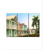 Green Blue Caribbean Tropical Houses Painting Wall Art Panels ( Set Of 3)