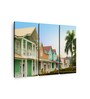 Green Blue Caribbean Tropical Houses Painting Wall Art Panels ( Set Of 3)