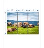 Green Blue Cow Gathering Painting Wall Art Panels ( Set Of 3)
