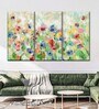 Green Springtime Meadow Flowers Printed Framed Wall Art Panels ( Set Of 3)