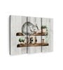 Grey Green Sleepy Cat On Wood Wall Art Panels ( Set Of 3)