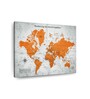 Grey Orange Coloured World Map Printed Wall Art