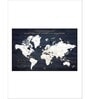 Navy Blue & White World Map Printed Wall Art