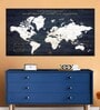 Navy Blue & White World Map Printed Wall Art