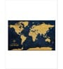 Navy Blue Beige World Map Printed Wall Art