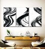 White Black Wispy Black Brush Strokes Wall Art Panels ( Set Of 3)
