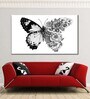 White Black Butterfly In Bloom Framed Wall Painting
