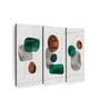 White Green Emerald And Amber Shapes Painting Wall Art Panels ( Set Of 3)