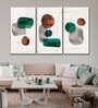 White Green Emerald And Amber Shapes Painting Wall Art Panels ( Set Of 3)