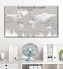 White Grey World Map Printed Framed Wall Art