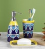Potter's Touch Blue & Yellow Ceramic (Set of 3) Bath Accessory Set