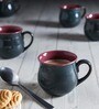 Pottery 150Ml Blue And Maroon Stoneware (Set Of 6) Tea Cups
