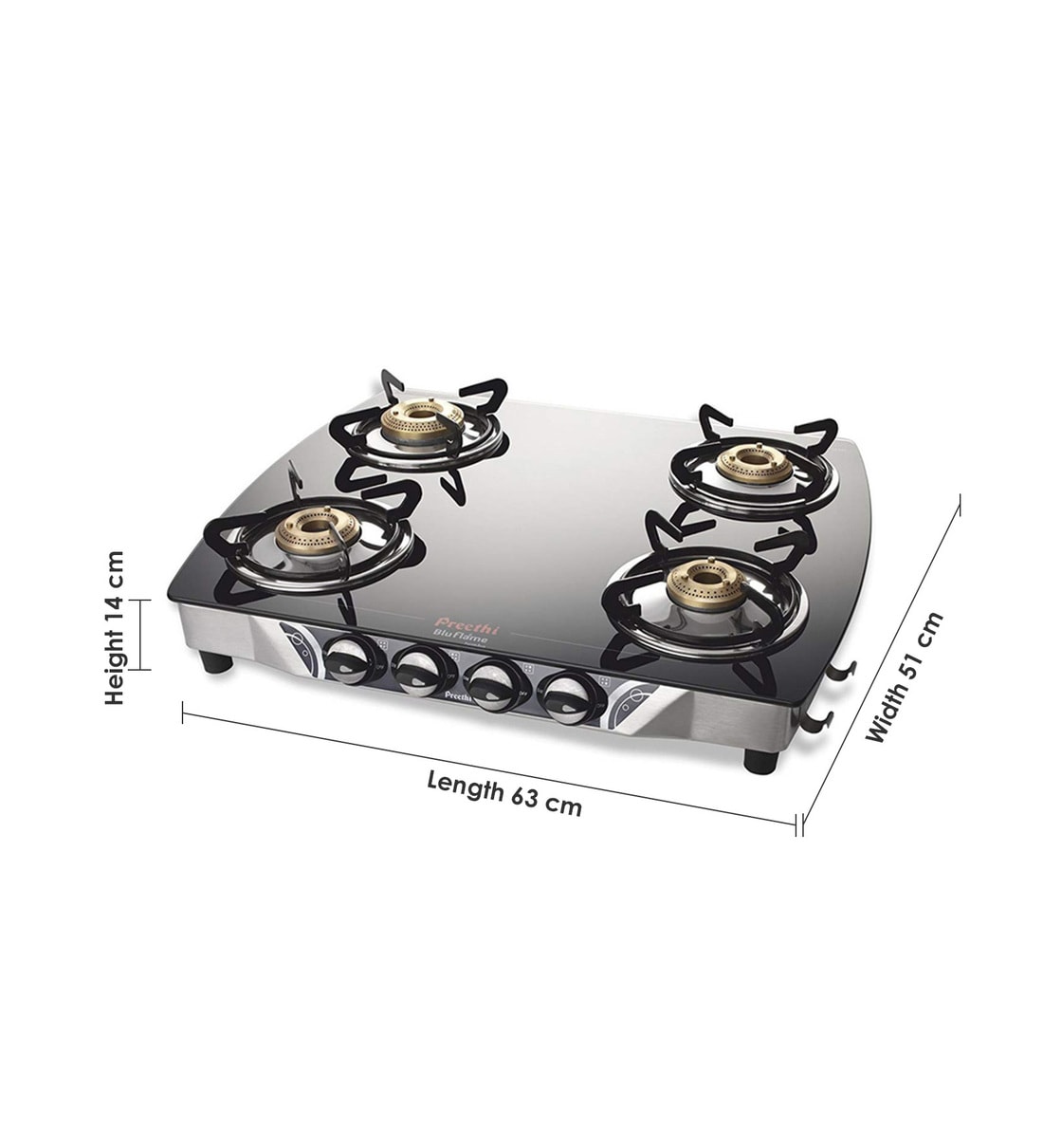Buy Preethi 4 Brass Burners Manual Glass Gas Stove (Model No GTS118