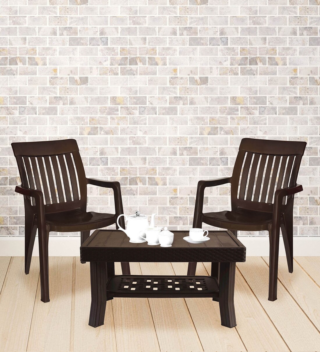 Buy Premium Patio Table Set In Brown Colour By Italica Online Patio Tables Sets Tables Furniture Pepperfry Product