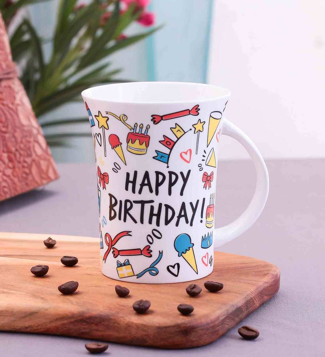 Buy Happy Birthday Wishes 320ml Multicolour Ceramic (Set of 2) Coffee