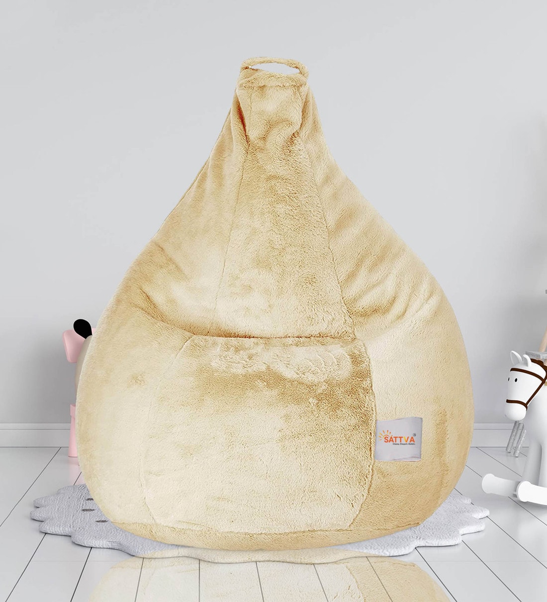 Buy Premium Fur XXL Bean Bag with Beans in Cream Colour by Sattva Online Gaming Bean Bags with