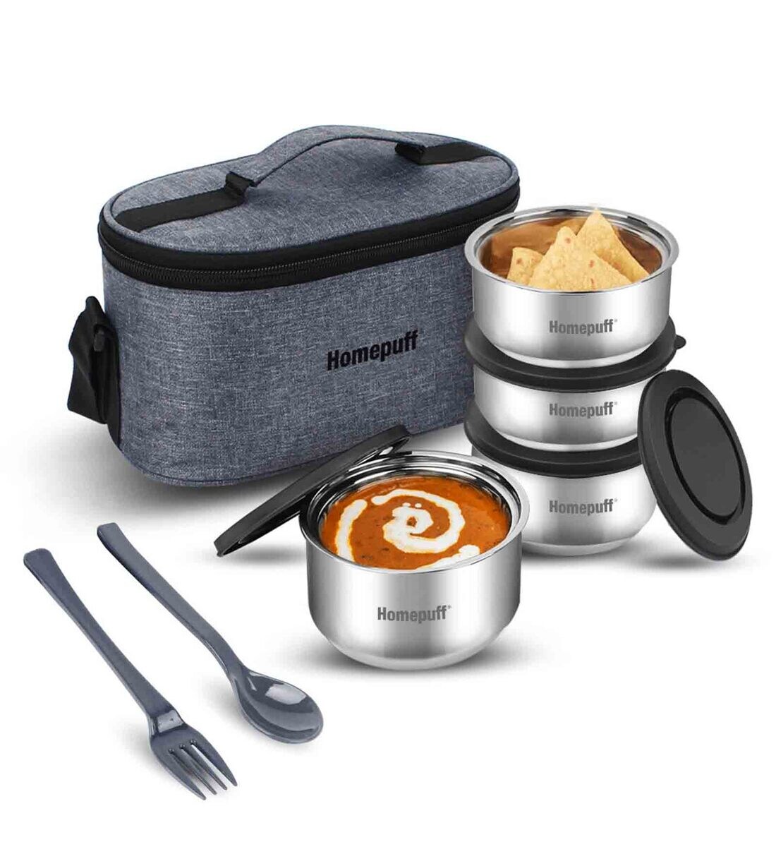 Buy Premium Grey Stainless Steel Lunch Box (Set of 4) by Homepuff at 65