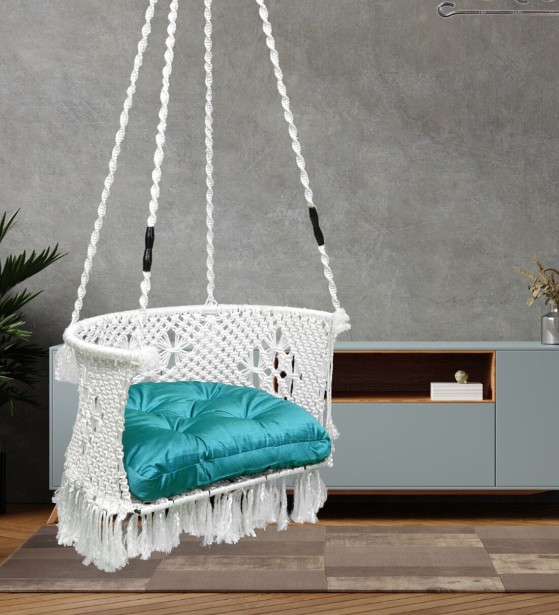 Buy Premium Floral Design Polyester Swing in White & Blue Colour at 100